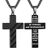 DuoDiner Easter Basket Stuffers-18+2 Inch Cross Necklace Bible Verse Stainless Steel American Flag Pendant Chain for Men Boys Cross Jewelry Gift