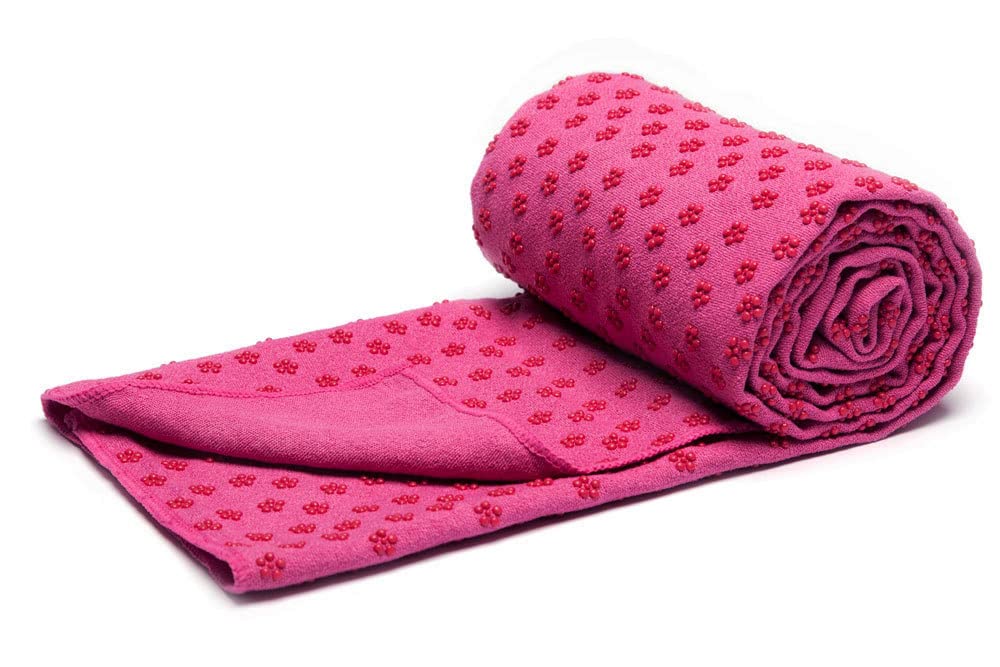 voidbiov Yoga Mat Towel With Mesh Carrying Bag, Extra Long Dot Grip for Bikram Yoga Roseo