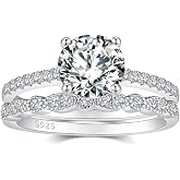 Tsnamer 1.25CT 925 Sterling Silver Bridal Ring Sets Round CZ Engagement Rings Vintage Ring Promise Rings for Her Wedding Bands for Women
