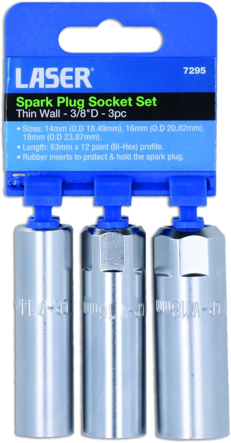 Laser 7295 Thin Wall Spark Plug Socket Set 3/8 D 3pc 14/16/18mm