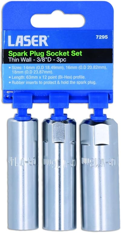Laser 7295 Thin Wall Spark Plug Socket Set 3/8 D 3pc 14/16/18mm