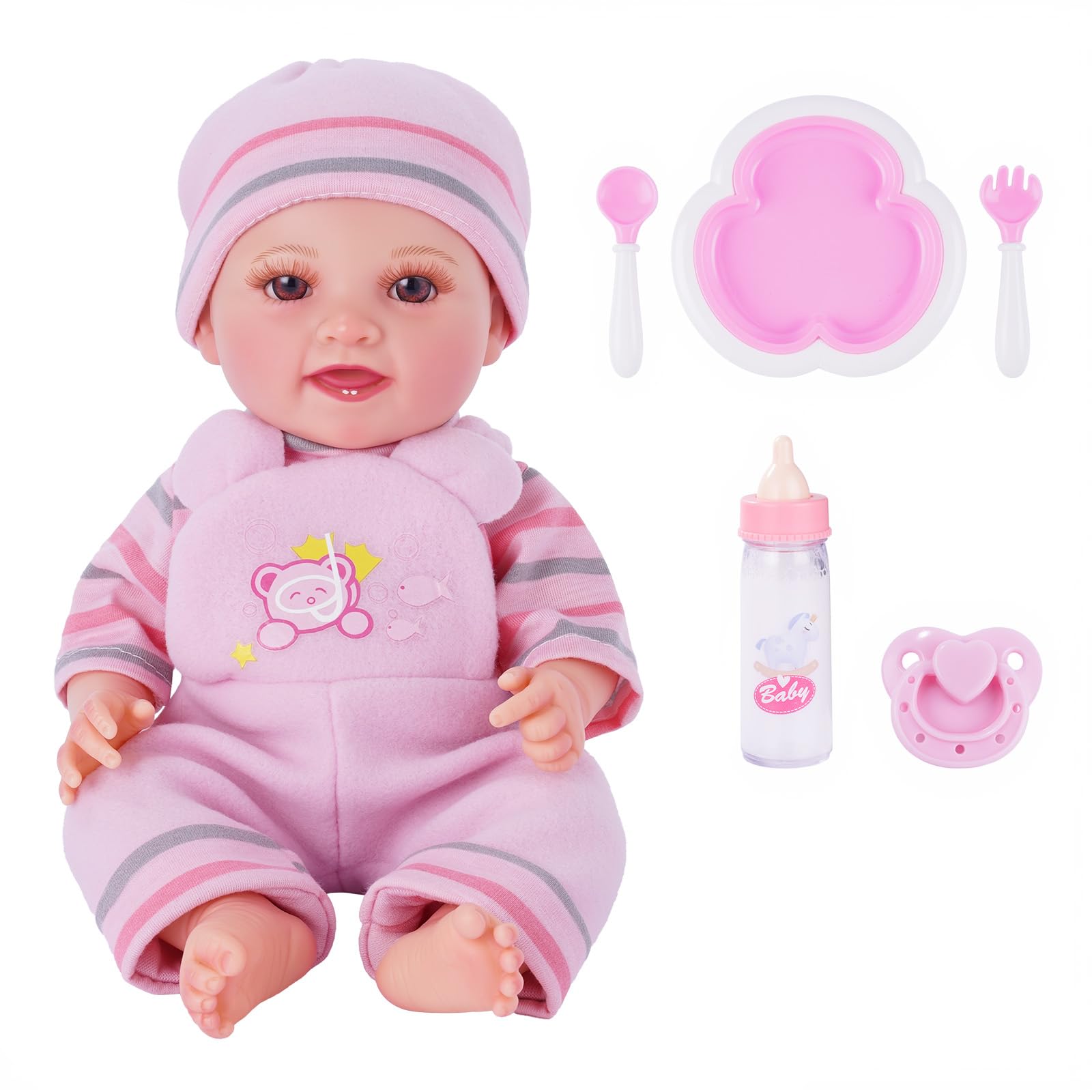 BABESIDE Baby Doll Set - 12 Inches Realistic Dolls for Girls with Accessories, 1 Clothes, Feeding Playset, Pretend Play Toys Gift for 3 4 5 6 Years Old Girls