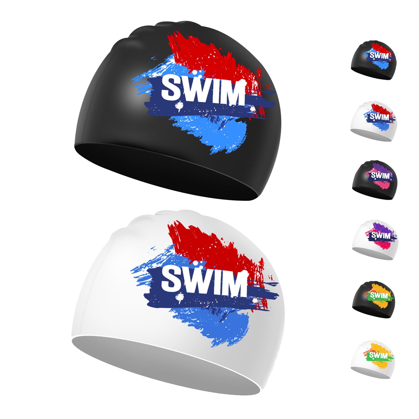 Swimming Cap Kids 6-14 - 2 Pieces Swim Hat Kids Girls Boys Waterproof for Short & Long Hair (Blue&Red)