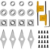 Plebanred 35PCS Carbide Lathe Tools Carbide Inserts for Wood Lathe Turning Tool,Include 11mm Square with Radius,12mm and 8.9mm Round,30x10mm Diamond with Sharp Point with Screws 12pcs (M4*8)