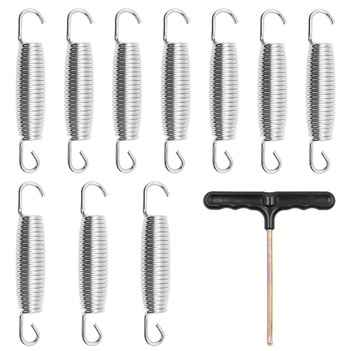 ZONADAH Pack of 10 Pcs 12cm Springs with Free T-Hook for Trampoline Dual Hook Heavy Duty Rust Resistant Galvanised Steel Trampoline Parts Easy Install Replacement Outdoor