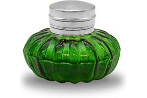 TREASUREGURUS, LLC Treasure Gurus Antique Vintage Reproduction Silver Top Dark Green Glass Inkwell