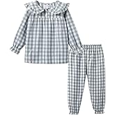 Mud Kingdom Boutique Girls Pajamas Set Collared Plaid Long Sleeve Peter Pan Collar Sleepwear