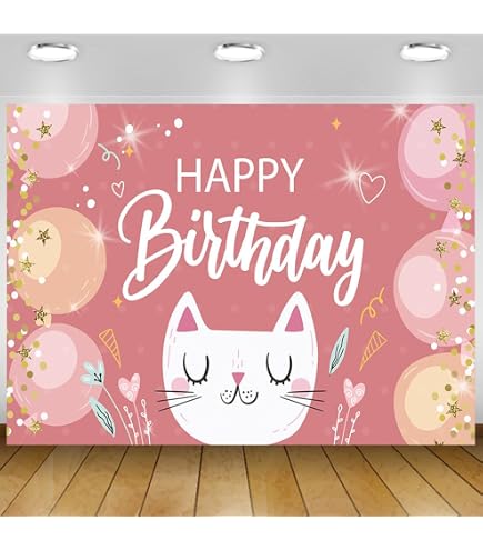 ABLIN 7x5ft Rainbow Unicorn Cat Happy Birthday Backdrop For Girls Pink Flowers Unicorn Cat Colorful Rainbow Photography Background Baby Girl Birthday...