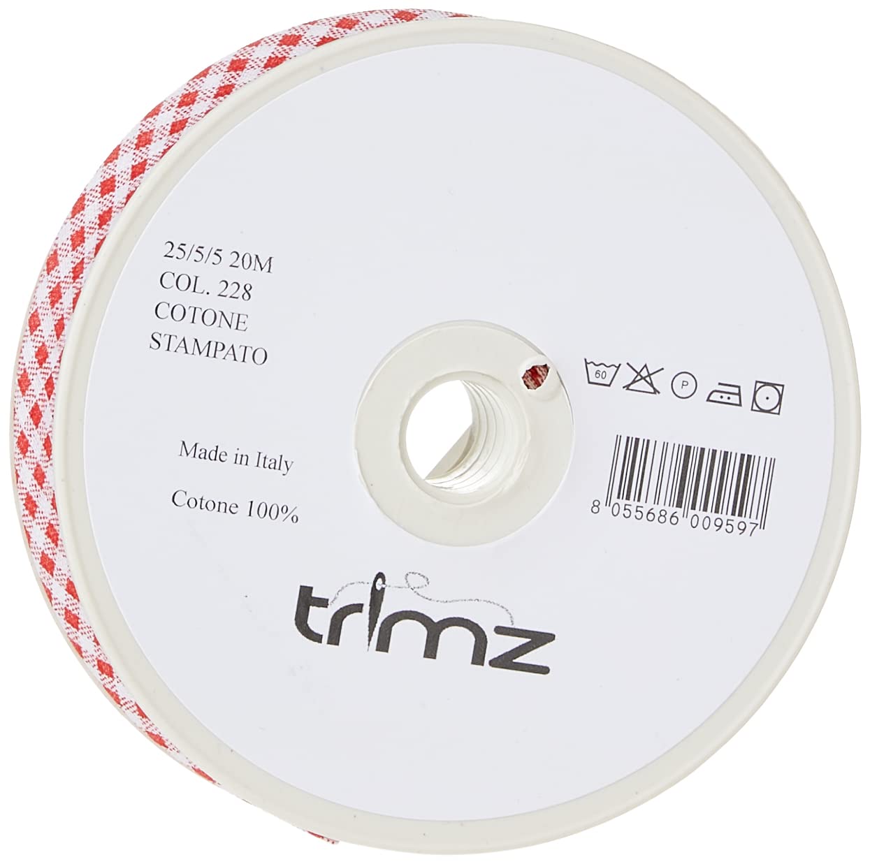 Inastri 25/5/5 mm Cotton Bias Binding 'Gingham', Red