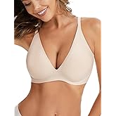 KeepMyself Seamless Deep V Push Up Wireless Bra for Women - Wire Free Plunge Bralette Comfort, No Underwire Tshirt Bra Soft Support, Back Smoothing & Lift for Daily Wear - Nude M