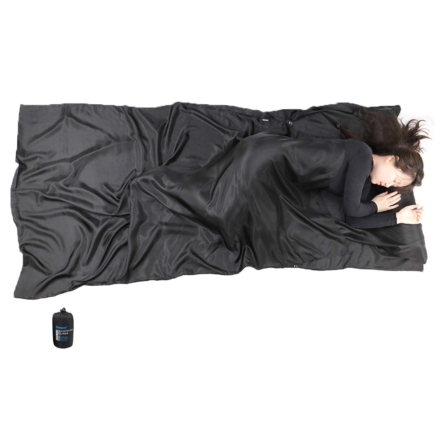 BROWINT Silk Sleeping Bag Liner, Silk Sleep Sack, Extra Wide 220x110cm, Lightweight Travel Sheet for Hotels, Sleeper with Reinforced Gussets