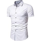 LOCALMODE Men's Regular Fit Cotton Business Casual Shirt Solid Short Sleeve Button Down Dress Shirts