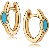 WEARON Dainty Huggie Hoop Earrings 14K Gold Plated Charm Tiny Cute Turquoise Hoop Earrings Evil Eye Cubic Zirconia Cuff Earrings Women Minimalist Personalized Gift for Her