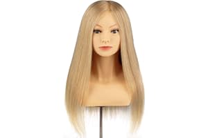 NEWSHAIR Blonde Mannequin Head with Shoulder 100% Real Human Hair Hairdresser Training Head Manikin Cosmetology Doll Head Hair Styling Competition Supplier (16-18 inch, Blonde#)