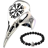 ENXICO Ravens Skull Ring with Aegishjalmur the Helm of Awe Symbol 316L Stainless Steel Norse Scandinavian Viking Jewelry