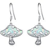 Mushroom Earrings 925 Sterling Silver White/Pink/Blue Opal Mushroom Stud/Dangle Earring Jewelry Gifts for Women Teen Girls Birthday