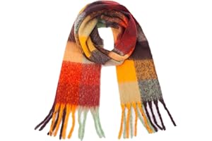 Yatemiole Women's Cashmere Big Coloured Checked Scarf Winter Warm Wrap Scarf