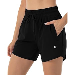 Runhit Women's 5" Running Athletic Shorts High Waisted Quick Dry Lightweight Workout Gym Shorts with Zip Pocket UPF 50+