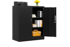 BESFUR Metal Storage Cabinet 36" H, Black Metal Cabinet with 2 Lockable Doors and 2 Adjustable Shelves, Garage Storage Cabinet for Home Office, Garage, School, Apartment, Warehouse