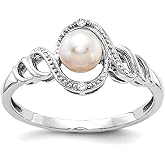 JewelryWeb 10k White Gold Polished Freshwater Cultured Pearl Diamond Ring Size 7.00 Ring for Women