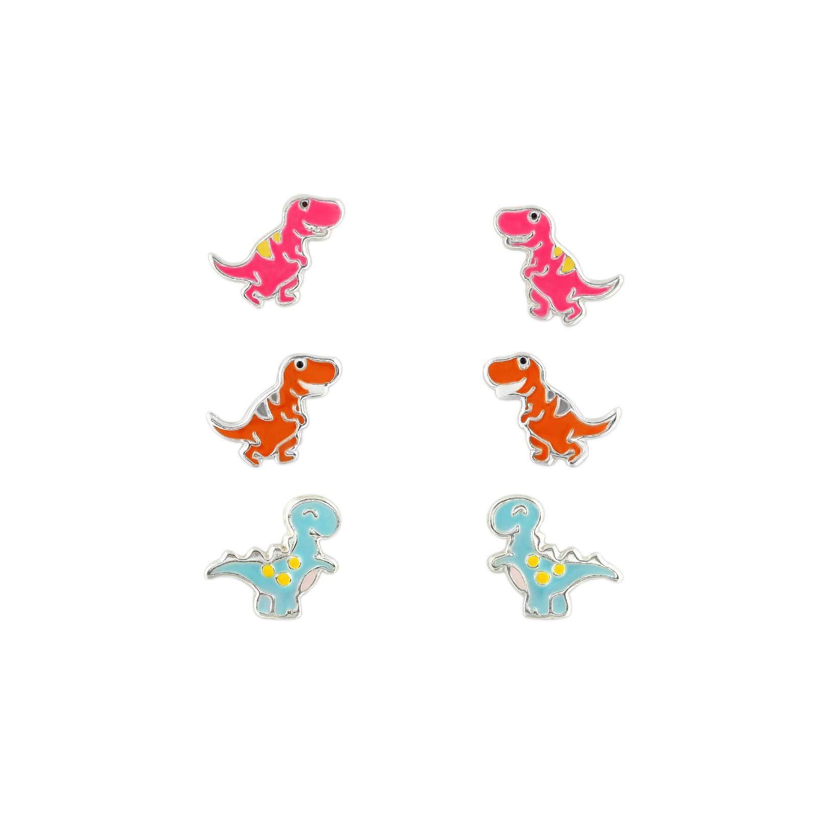 The Rose & Silver Company Women 925 Sterling Silver Dinosaur Stud Earrings Set