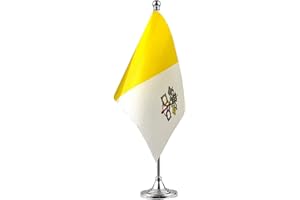 GentleGirl.USA Vatican Table Flag, Stick Small Mini Vatican Flag Office Table Flag on Stand with Stand Base, International Festival Decoration,Vatican Theme Party Decoration,Home Desk Decoration