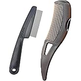 Dandruff Comb Wide Tooth, Stainless Steel Fine Tooth Lice/Psoriasis Scalp Detox Comb for Women, Men & Kids, Professional Portable Sweep/Massage/Clean Shower Brush Tool for Hair Care/Growth (Black)