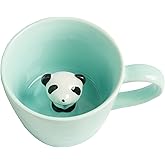 DIHOclub Panda Ceramic Cup Hidden 3D Animal Inside Mug,Cute Cartoon Handmade Figurine Mugs,Holiday and Birthday Gift for Coffee & Tea Lovers,12 OZ (Blue)