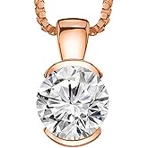 0.6 Carat 14K White Gold Round Diamond Half Bezel Solitaire Pendant Necklace H-I Color I1 Clarity