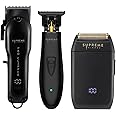 Supreme Trimmer 3-in-1 Barber Bundle | Pro Clipper, T-Shaper Trimmer & Crunch Foil Shaver | Professional Beard Trimmer Men’s Hair Clipper Kit | Black