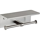 BGL Toilet Paper Holder with Shelf Brushed Nickel Double Head Toilet Tissue Roll Holder 304 Stainless Steel Wall Mount for Bathroom