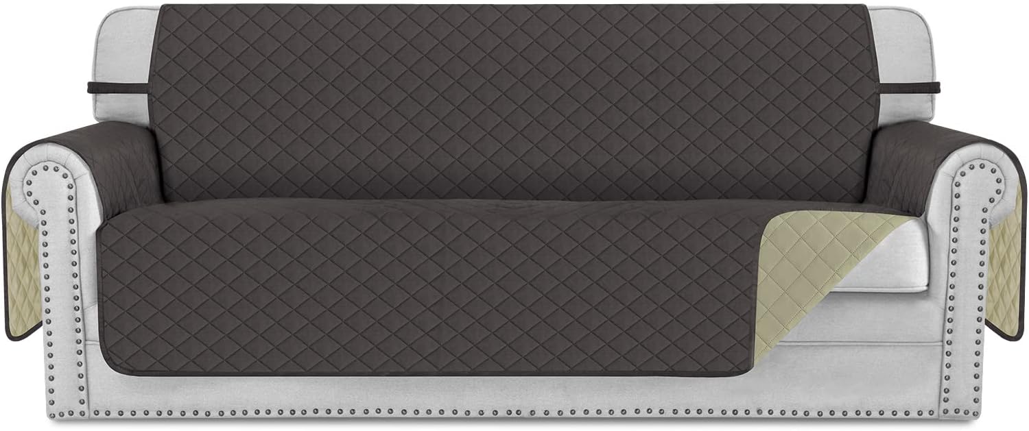 Slipcovers - Deeky Couch/Sofa Cover for 3 Cushion, Furniture Cover Protector for Pets, Dog - Reversible and Water Resistant with Foam Sticks & Elastic Straps, Chocolate/Beige