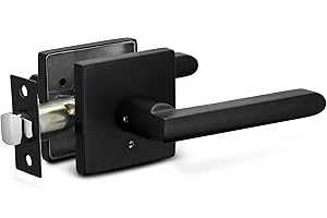 Berlin Modisch Privacy Lever Door Handle Slim Square Easy to Open Locking Lever Set [for Bedroom or Bathroom] Reversible for Right & Left Sided Doors Heavy Duty - Iron Black Finish