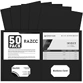 Two Pocket Folders, RAZCC 50 Pack 2 Pocket Folders Fit Letter Size Paper, Paper Folders with Pockets for School Office Business Home, Black