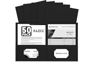 Two Pocket Folders, RAZCC 50 Pack 2 Pocket Folders Fit Letter Size Paper, Paper Folders with Pockets for School Office Business Home, Black