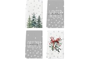 Artoid Mode Snowflake Tree Mistletoe Merry Christmas Kitchen Towels Dish Towels, 18x26 Inch Seasonal Hello Winter Decoration Hand Towels Set of 4