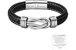 ANGYAPE Grandmother and Granddaughter Forever Linked Together Braided Leather Bracelet, To My Granddaughter Infinity Knot Leather Bracelet Stainless Steel Engraved Jewelry for Birthday Christmas