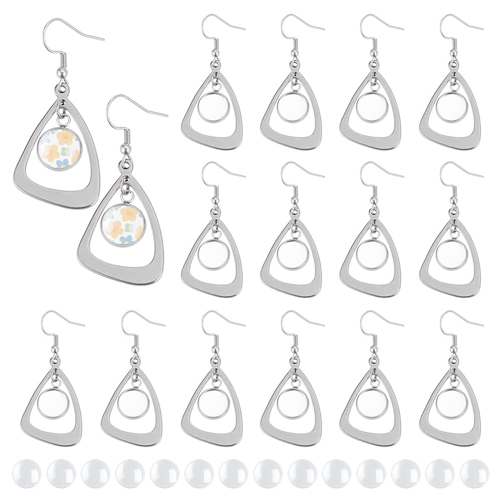 UNICRAFTALE 20 Sets 304 Stainless Steel Triangle Dangle Earring Making Kit Round Earring Bezel Trays Glass Blank Dome Dangle Earrings Cabochon Settings Ear Hooks with Cabochon for Jewelry Making