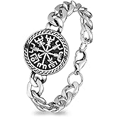 Zysta Stainless Steel Mens Wolf Head Compass Trinity Knot Life Tree Link Chain Bracelet Goth Gothic Biker Wristband Fashion Statement Heavy Viking Jewelry for Men