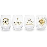 Toynk Harry Potter Icons Stemless Wine Glasses, Set of 4 | 20-Ounce Tumbler Cups For Mimosas, Cocktails