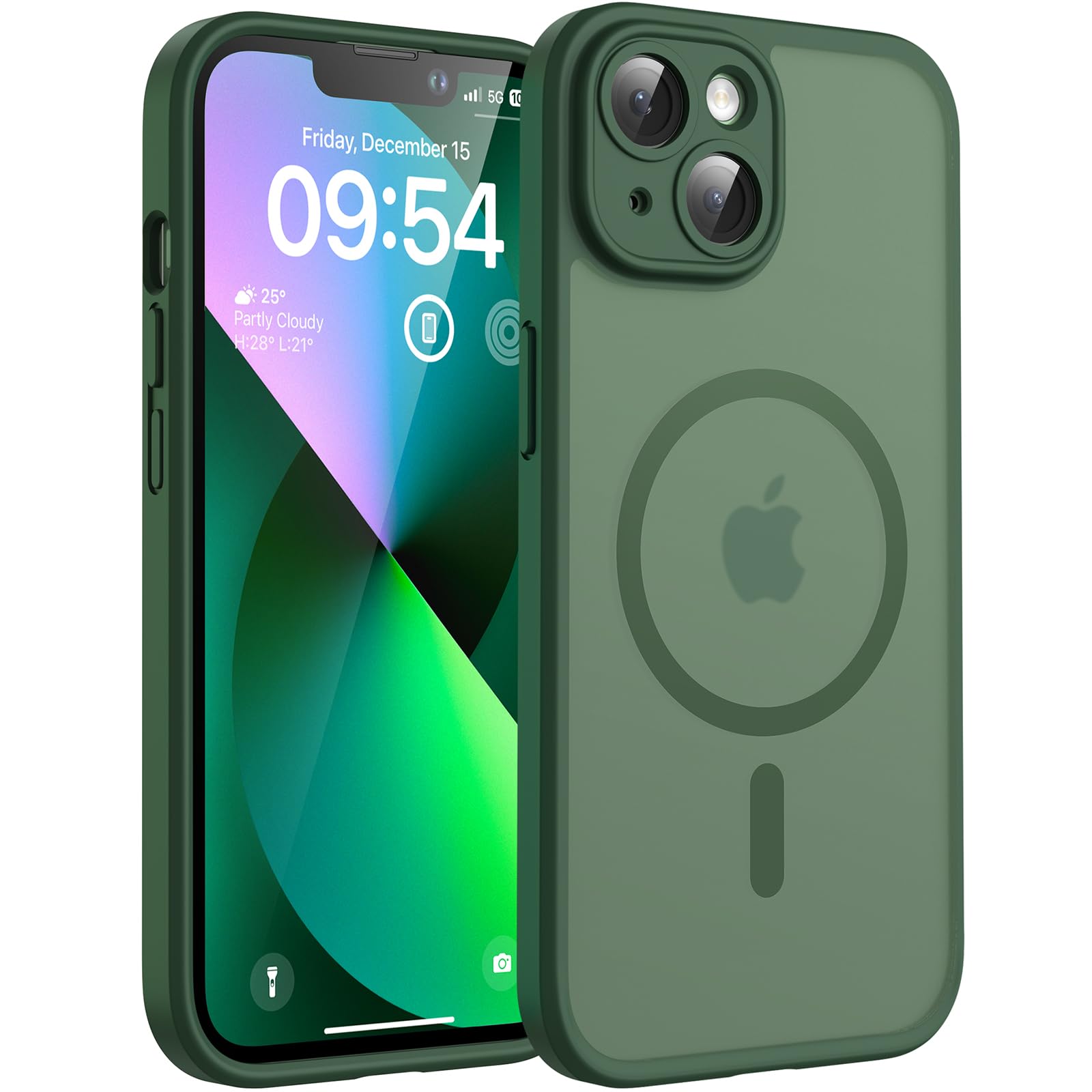 TOCOL Magnetic for iPhone 13 Case 6.1-Inch, Fit for MagSafe, Upgraded [Full Camera Protection], [14FT Military Grade Drop Tested] Shockproof Slim Translucent Matte Back Cover (Alpine Green)