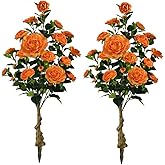 Artificial Camellia Tree with Spike, 36” Tall Faux Artificial Plants Outdoor Flower Tree with Orange Blooming Camellia Flower, Fake Flower Tree for Home, Garden Decor(Orange)