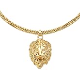 KNITUKL Mens Necklace Lion Head Pendant Necklace, Mens Stainless Steel Gothic 22 Inch Biker Link Chain Gold