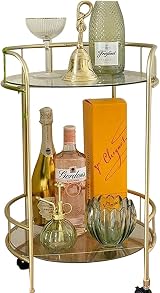spot on dealz Drinks Trolley Kitchen Island Gold Glass Shelves Four Castors view 3