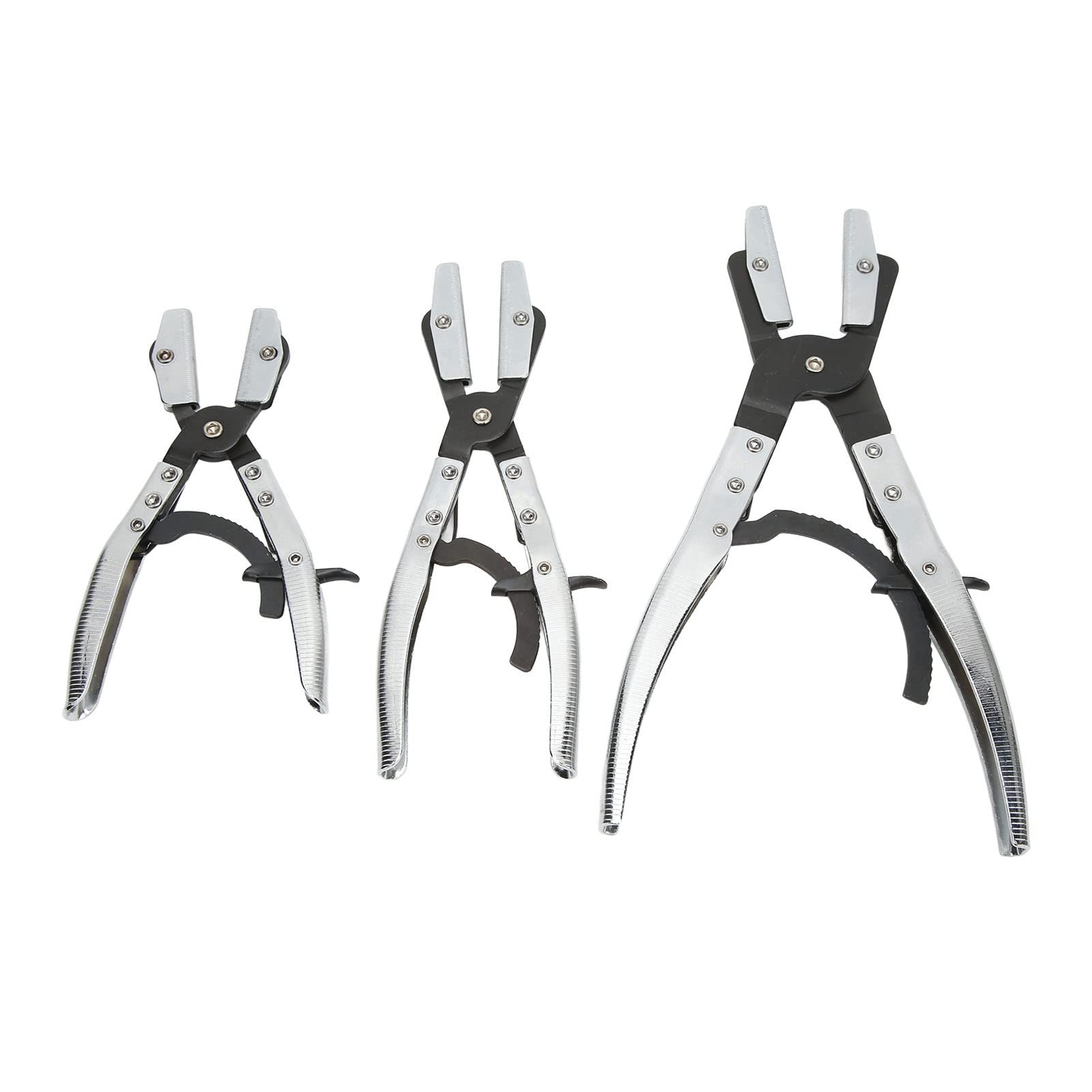 3Pcs Hose Pinch Off Pliers, Hose Clamp Pliers Line Clamps Ratcheting Jaws Swiveling Universal for Automobile Radiator Hose, Brake Hose, Coolant Pipes (205mm 245mm 305mm)