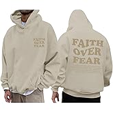 Kelxjia Faith Over Fear Hoodie Men Christian Jesus Sweatshirts Bible Verse Graphic Hoodies Inspirational Streetwear Pullover