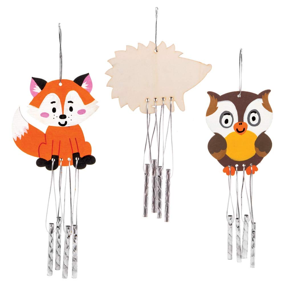 Baker Ross Woodland Animal Wooden Windchimes, Arts and Crafts for Kids (Pack of 4)