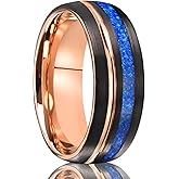 Concept Knight Tungsten Carbide Rings for Men Women 8mm Men's Engagement Wedding Bands Rose Golden Grooved Inlaid Blue Opal Matte Brushed