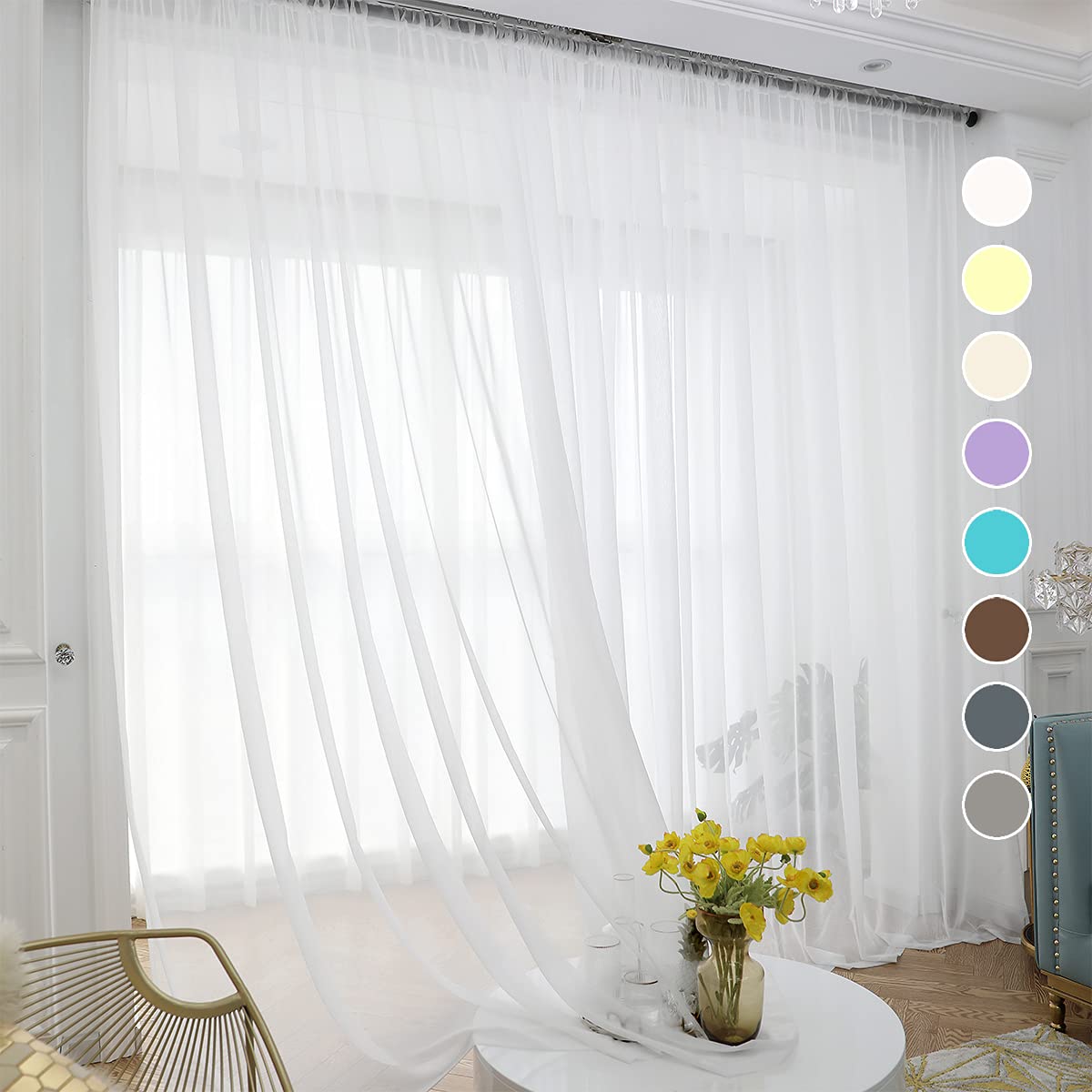 Photo 1 of ABCHOME Ivory Sheer Curtains 95 Inches Long 2 Panels,Rod Pocket Voile Semi Sheer Window Curtains for Kitchen, Bedroom and Living Room (Ivory, 52 W x 95 L)