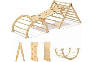 PLYFOU Pikler Triangle Set for Baby Climbing Toy Indoor Playground for Kid | Montessori Learning Toy with Arch, Ramp, and Climbing Triangle | Indoor Outdoor Playground Climbing Toys for Toddlers